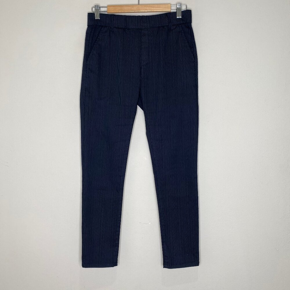 Bevy Flog Dafna Pants Black With Blue Stripes / Pinstripes Sz 27
